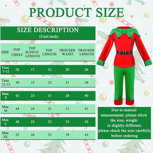 Hicarer Man Adult Christmas Elf Costume Set for Santa's Helper Dress up Outfit with Elf Hat Shoes Belt in Saudi Arabia