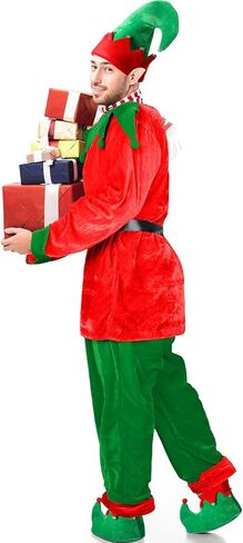 Hicarer Man Adult Christmas Elf Costume Set for Santa's Helper Dress up Outfit with Elf Hat Shoes Belt in Saudi Arabia
