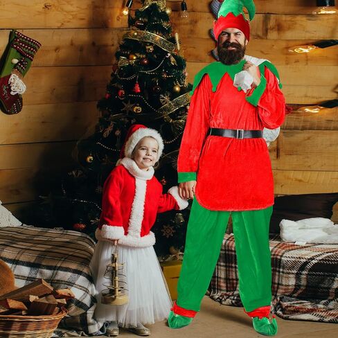 Hicarer Man Adult Christmas Elf Costume Set for Santa's Helper Dress up Outfit with Elf Hat Shoes Belt in Saudi Arabia