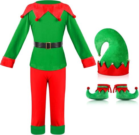 Hicarer Man Adult Christmas Elf Costume Set for Santa's Helper Dress up Outfit with Elf Hat Shoes Belt in Saudi Arabia
