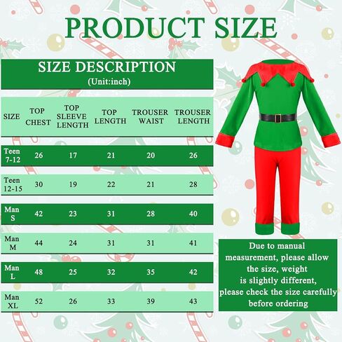 Hicarer Man Adult Christmas Elf Costume Set for Santa's Helper Dress up Outfit with Elf Hat Shoes Belt in Saudi Arabia