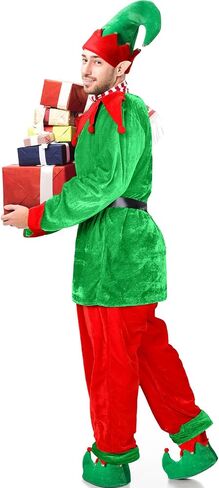 Hicarer Man Adult Christmas Elf Costume Set for Santa's Helper Dress up Outfit with Elf Hat Shoes Belt in Saudi Arabia