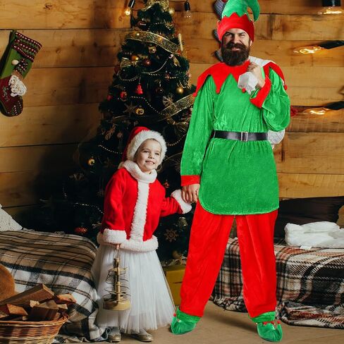 Hicarer Man Adult Christmas Elf Costume Set for Santa's Helper Dress up Outfit with Elf Hat Shoes Belt in Saudi Arabia