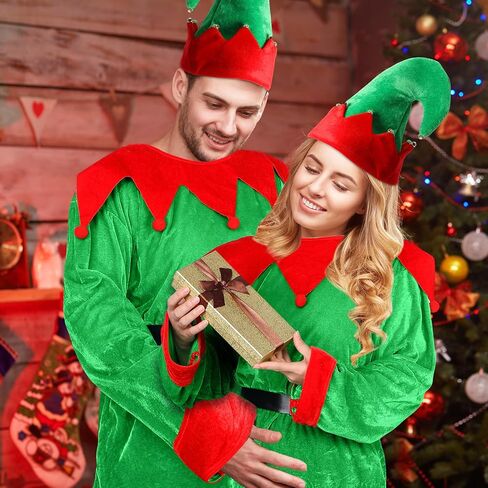 Hicarer Man Adult Christmas Elf Costume Set for Santa's Helper Dress up Outfit with Elf Hat Shoes Belt in Saudi Arabia