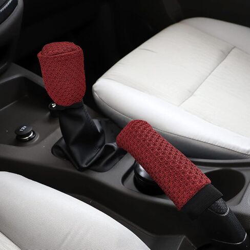 Car Gear Shift Knob Cover & Handbrake Cover, Universal Fit 2 Piece Breathable Vehicles Handbrake Cover Gear Shift Knob Cover Set, Car Interior Accessories for SUV Van Sedan Trucks in Saudi Arabia