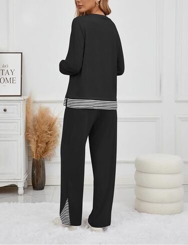 iChunhua Pajamas Set for Women Long Sleeve V Neck Comfy Pjs Striped Lounge Sets with Pockets in Saudi Arabia