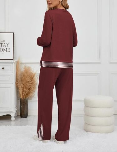 iChunhua Pajamas Set for Women Long Sleeve V Neck Comfy Pjs Striped Lounge Sets with Pockets in Saudi Arabia