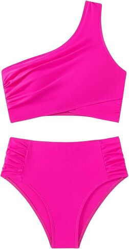 SweatyRocks Women's 2 Piece Swimsuits One Shoulder Ruched High Waisted Bikini Set Bathing Suits in Saudi Arabia