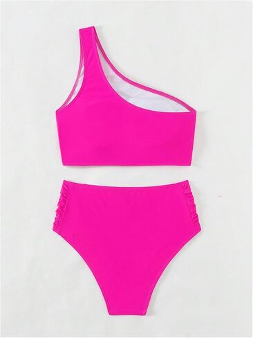 SweatyRocks Women's 2 Piece Swimsuits One Shoulder Ruched High Waisted Bikini Set Bathing Suits in Saudi Arabia