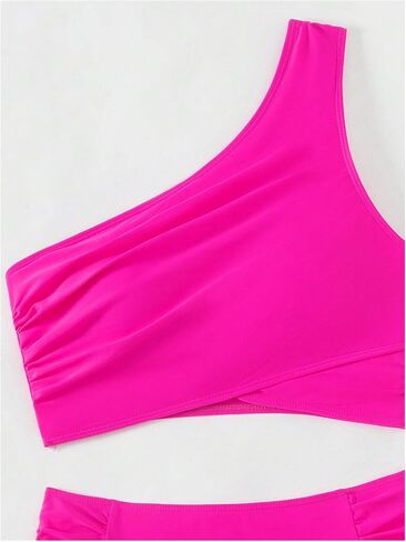 SweatyRocks Women's 2 Piece Swimsuits One Shoulder Ruched High Waisted Bikini Set Bathing Suits in Saudi Arabia