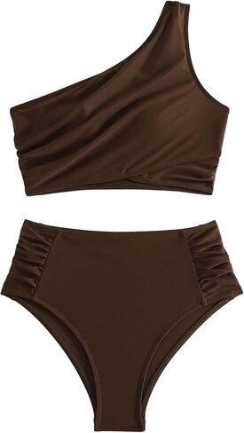SweatyRocks Women's 2 Piece Swimsuits One Shoulder Ruched High Waisted Bikini Set Bathing Suits in Saudi Arabia
