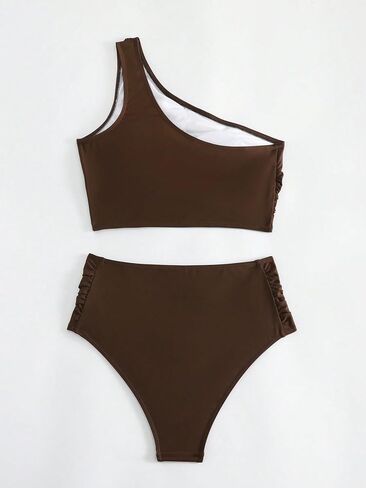 SweatyRocks Women's 2 Piece Swimsuits One Shoulder Ruched High Waisted Bikini Set Bathing Suits in Saudi Arabia