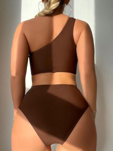 SweatyRocks Women's 2 Piece Swimsuits One Shoulder Ruched High Waisted Bikini Set Bathing Suits in Saudi Arabia