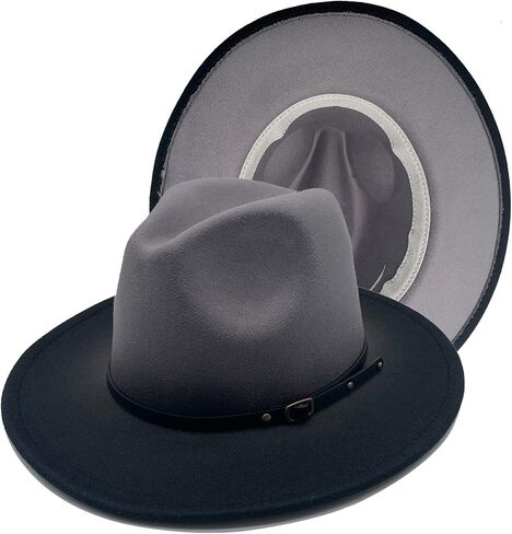 Wide Brim Fedora Hats for Women & Men Two Tone Felt Hat Gradient Dress Hat in Kuwait