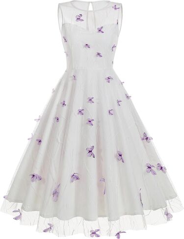 Tulle Embroidery Floral Dress for Women Flutter Sleeve Flower Embroidered Tulle Prom Dress Summer Wedding Tea Party Dress in Saudi Arabia