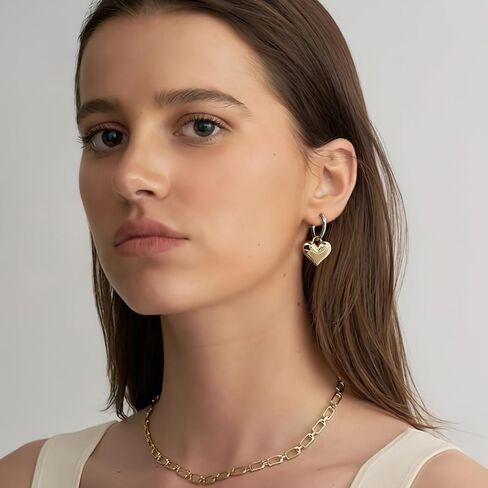 Gold Earrings for Women Heart Dangle Earrings Charms Heart Pendant Earrings Boho Earring Statement Earring Fashion Women Jewelry Gift in Kuwait