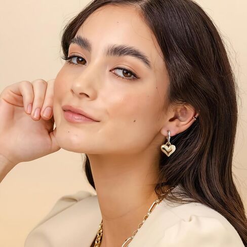 Gold Earrings for Women Heart Dangle Earrings Charms Heart Pendant Earrings Boho Earring Statement Earring Fashion Women Jewelry Gift in Kuwait