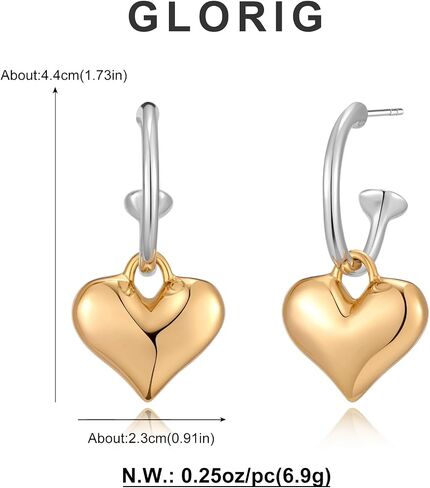 Gold Earrings for Women Heart Dangle Earrings Charms Heart Pendant Earrings Boho Earring Statement Earring Fashion Women Jewelry Gift in Kuwait