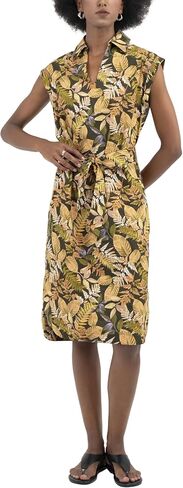 Women Shift Dress Tie Waist Sleeveless V Neck Spread Collar Shirt Dress Pull On Work Office Business Casual Summer Fall in Saudi Arabia