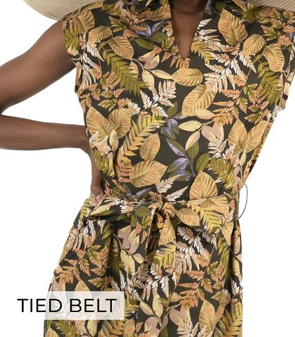Women Shift Dress Tie Waist Sleeveless V Neck Spread Collar Shirt Dress Pull On Work Office Business Casual Summer Fall in Saudi Arabia