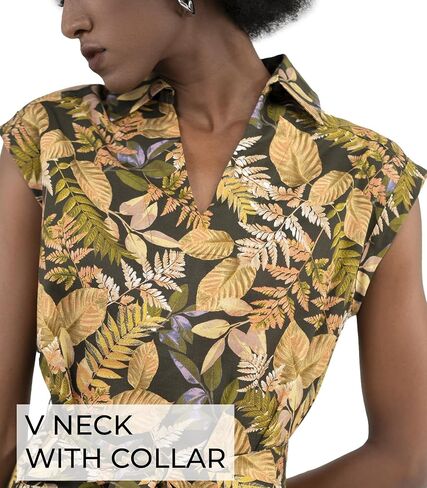 Women Shift Dress Tie Waist Sleeveless V Neck Spread Collar Shirt Dress Pull On Work Office Business Casual Summer Fall in Saudi Arabia