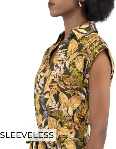 Women Shift Dress Tie Waist Sleeveless V Neck Spread Collar Shirt Dress Pull On Work Office Business Casual Summer Fall in Saudi Arabia