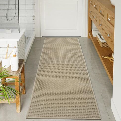 Seavish Bathroom Rugs Non Slip Washable 24"x59" Khaki Long Bath Mats for Bathroom Low Pile Thin Bathroom Runner Rugs Soft and Absorbent Waffle Knit Bath Mat for Bathtub Vanity in Saudi Arabia