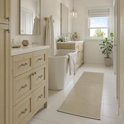 Seavish Bathroom Rugs Non Slip Washable 24"x59" Khaki Long Bath Mats for Bathroom Low Pile Thin Bathroom Runner Rugs Soft and Absorbent Waffle Knit Bath Mat for Bathtub Vanity in Saudi Arabia