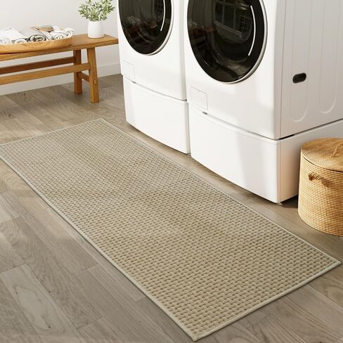 Seavish Bathroom Rugs Non Slip Washable 24"x59" Khaki Long Bath Mats for Bathroom Low Pile Thin Bathroom Runner Rugs Soft and Absorbent Waffle Knit Bath Mat for Bathtub Vanity in Saudi Arabia