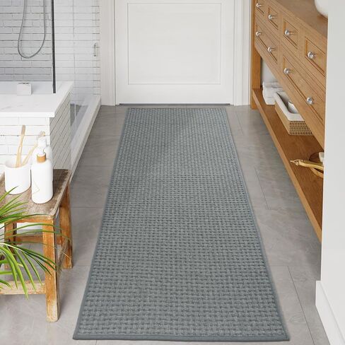 Seavish Bathroom Rugs Non Slip Washable 24"x59" Khaki Long Bath Mats for Bathroom Low Pile Thin Bathroom Runner Rugs Soft and Absorbent Waffle Knit Bath Mat for Bathtub Vanity in Saudi Arabia