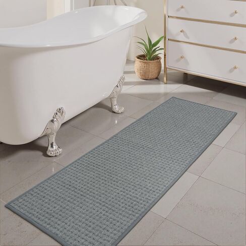 Seavish Bathroom Rugs Non Slip Washable 24"x59" Khaki Long Bath Mats for Bathroom Low Pile Thin Bathroom Runner Rugs Soft and Absorbent Waffle Knit Bath Mat for Bathtub Vanity in Saudi Arabia