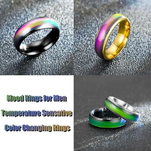 HUASAI Mood Rings for Men Temperature Sensative Color Changing Rings Stainless Steel Band Rings in Saudi Arabia
