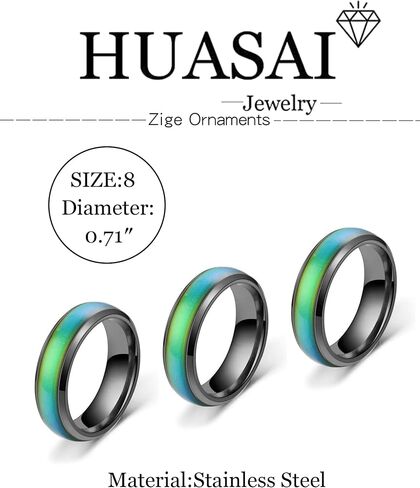 HUASAI Mood Rings for Men Temperature Sensative Color Changing Rings Stainless Steel Band Rings in Saudi Arabia