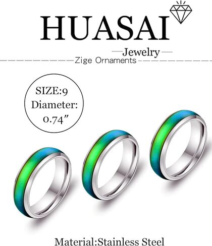 HUASAI Mood Rings for Men Temperature Sensative Color Changing Rings Stainless Steel Band Rings in Saudi Arabia