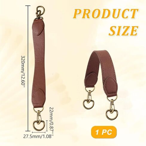 WADORN Short Leather Handbag Handle, 12.6 Inch PU Leather Purse Strap Wide Shoulder Bag Strap Replacement Briefcase Top Handle with Swivel Clasp DIY Purse Making Supplies, Dark Brown in Saudi Arabia