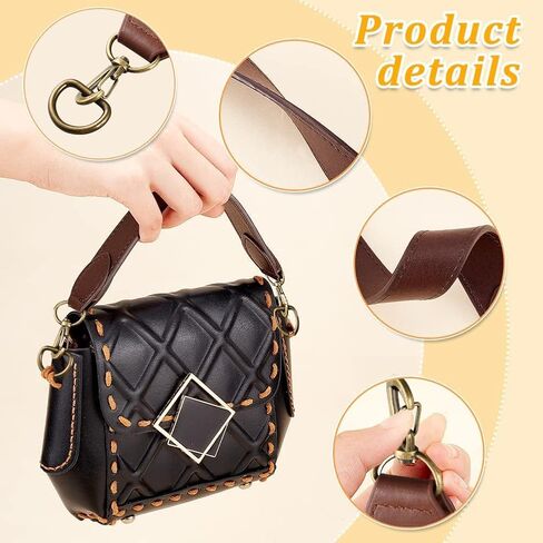 WADORN Short Leather Handbag Handle, 12.6 Inch PU Leather Purse Strap Wide Shoulder Bag Strap Replacement Briefcase Top Handle with Swivel Clasp DIY Purse Making Supplies, Dark Brown in Saudi Arabia