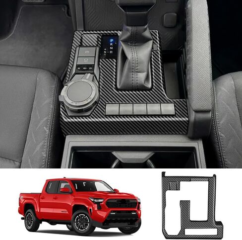 Car Central Control Gear Shift Panel Trim Cover for Toyota Tacoma 2024 2025 Pickup Truck Auto Interior Decorations Accessories Center Console Protection Frame Carbon Fiber Style kit Accessory in Saudi Arabia