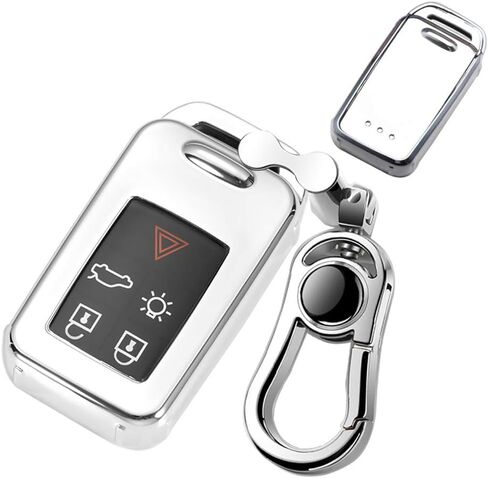 Car Key Fob Cover,Fit for S60 S80 V60 V70 XC60 XC70 Front 5-6 Bottons Key Fob,Smart Car Key Soft TPU Case Protector Key Fob with Alloy Keychain Silver No Plug-In Key Fob in Saudi Arabia