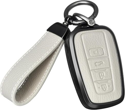 for Toyota Key Fob Cover with Keychain, Genuine Aluminum Alloy and Leather Protection Key Case for 2018-2022 Camry RAV4 Highlander Avalon C-HR Prius Corolla GT86 Smart Key Holder, Gray in Saudi Arabia