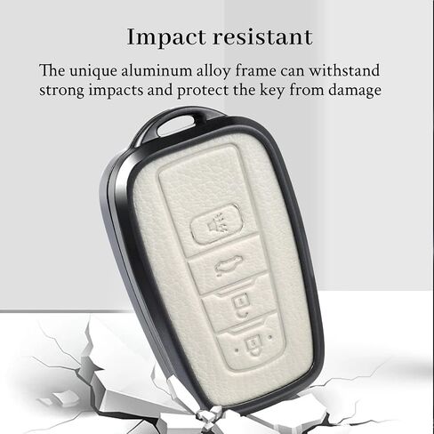 for Toyota Key Fob Cover with Keychain, Genuine Aluminum Alloy and Leather Protection Key Case for 2018-2022 Camry RAV4 Highlander Avalon C-HR Prius Corolla GT86 Smart Key Holder, Gray in Saudi Arabia