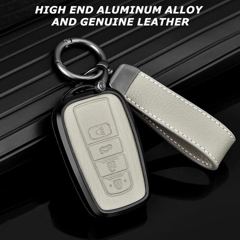 for Toyota Key Fob Cover with Keychain, Genuine Aluminum Alloy and Leather Protection Key Case for 2018-2022 Camry RAV4 Highlander Avalon C-HR Prius Corolla GT86 Smart Key Holder, Gray in Saudi Arabia
