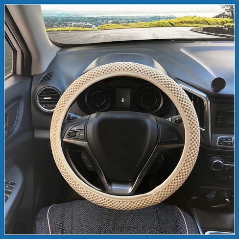 Universal 15" Anti Slip Steering Wheel Cover Elastic Stretch Mesh Cloth Cover Accessory for Car Beige Item Replacement in Saudi Arabia