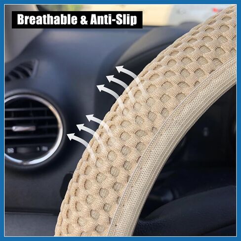 Universal 15" Anti Slip Steering Wheel Cover Elastic Stretch Mesh Cloth Cover Accessory for Car Beige Item Replacement in Saudi Arabia