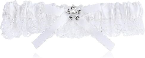 Bridal Garter Belts White Lace Wedding Garters for Bride with Bow Rhinestones Elastic Thigh Leg Garter for Wedding Day Prom Party Bride Harness Rave Bachelorette Outfit Wedding Decor (White) in Saudi Arabia