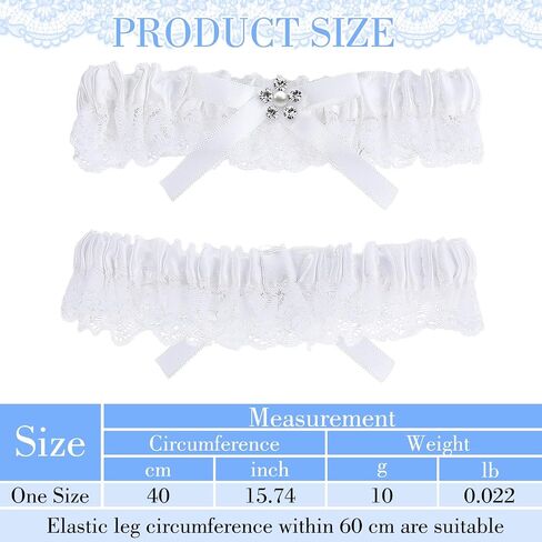 Bridal Garter Belts White Lace Wedding Garters for Bride with Bow Rhinestones Elastic Thigh Leg Garter for Wedding Day Prom Party Bride Harness Rave Bachelorette Outfit Wedding Decor (White) in Saudi Arabia