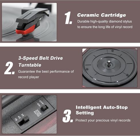 Vinyl Record Player, 3-Speed Belt-Drive Turntable with Stereo Speakers, USB Playback & Recording, Wireless BT Input & Output, Auto-Stop | Pitch Control | RCA | AUX-in | Headphone Jack | Lilac Purple in Saudi Arabia