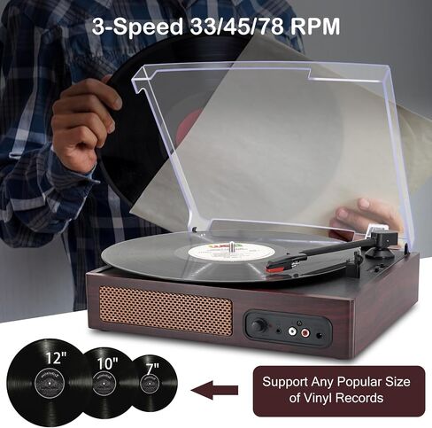 Vinyl Record Player, 3-Speed Belt-Drive Turntable with Stereo Speakers, USB Playback & Recording, Wireless BT Input & Output, Auto-Stop | Pitch Control | RCA | AUX-in | Headphone Jack | Lilac Purple in Saudi Arabia