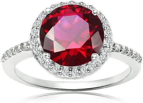 Ice Gems Sterling Silver Simulated Ruby and Cubic Zirconia Round Halo Ring in Kuwait