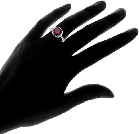 Ice Gems Sterling Silver Simulated Ruby and Cubic Zirconia Round Halo Ring in Kuwait
