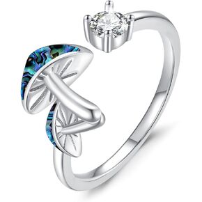 OHAYOO Mushroom Ring Adjustable S925 Sterling Silver Mushroom Abalone Shell Open Ring Abalone Jewelry Gifts For Women